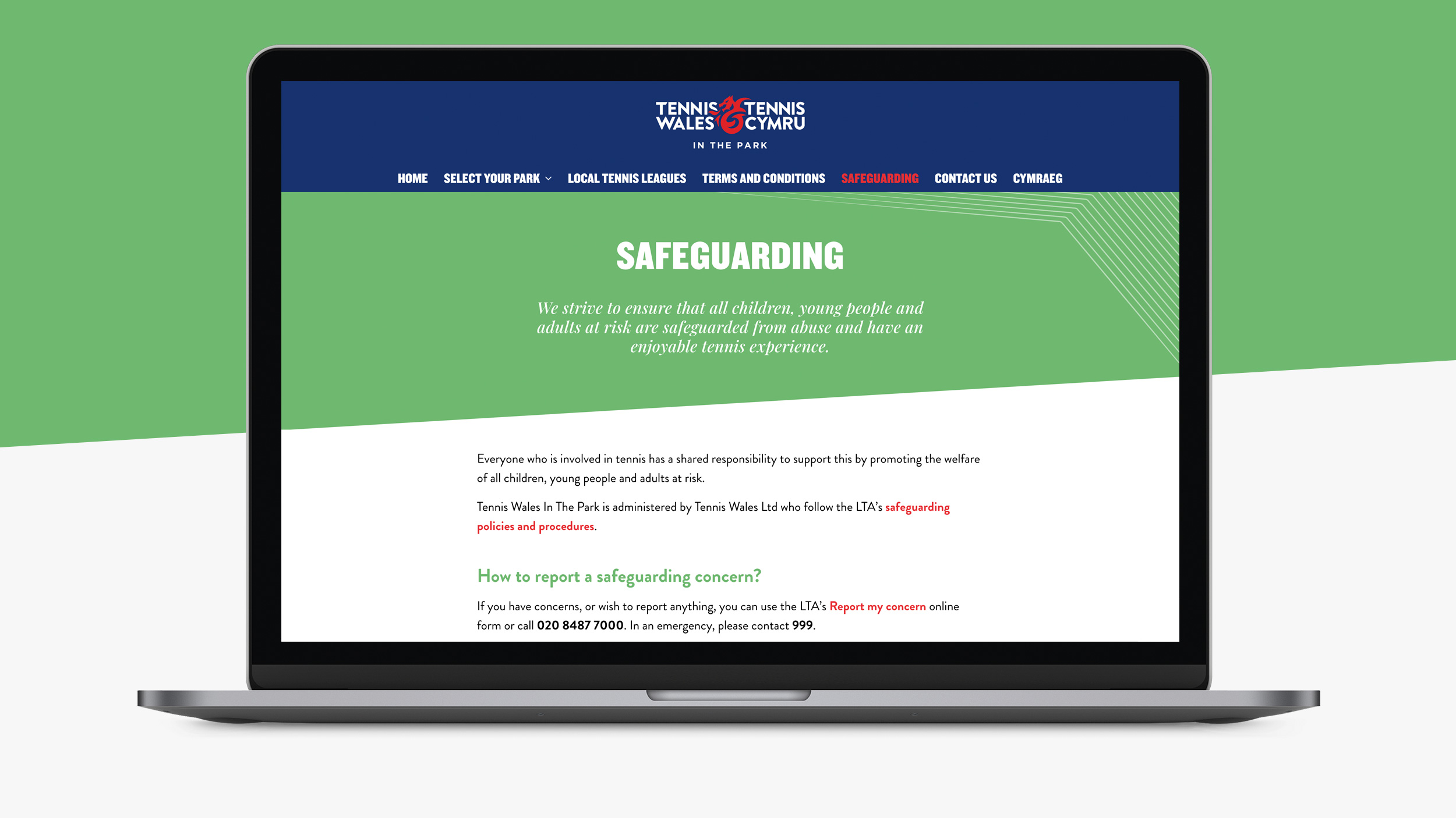Tennis Wales in the Park Website Safeguarding Page